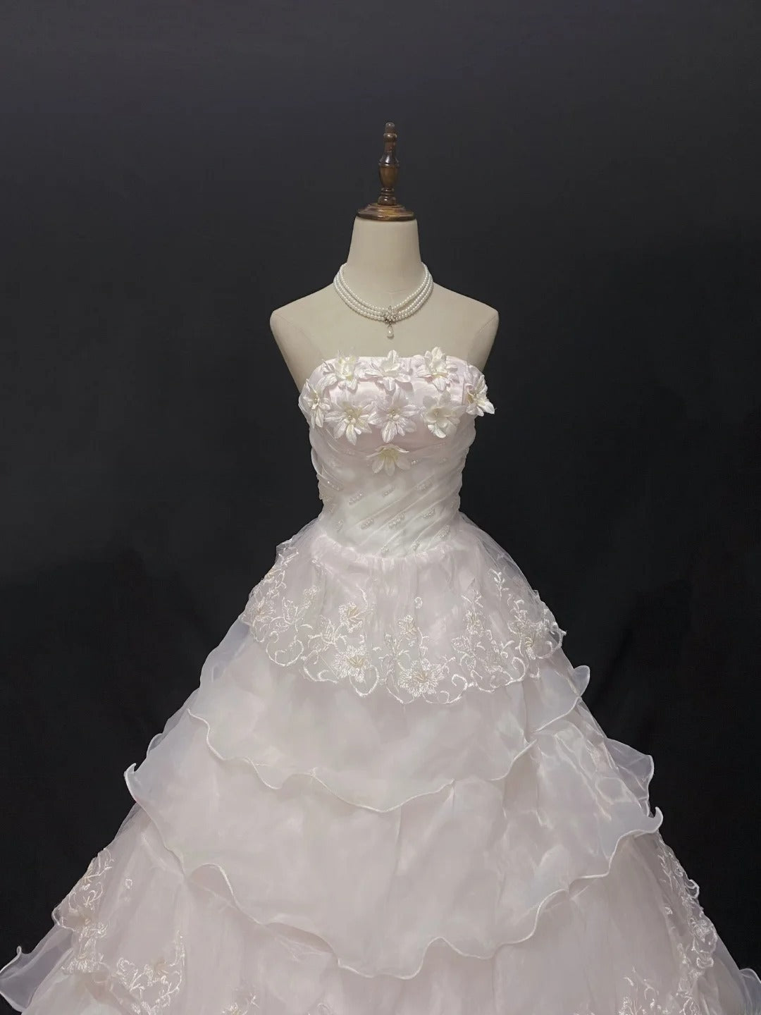 Fairytale Ball Gown Strapless Light Pink Tulle Long With Lace Quince Dress inspo Quinceanera Dresses Sweet 15 16 Outfits RB7838