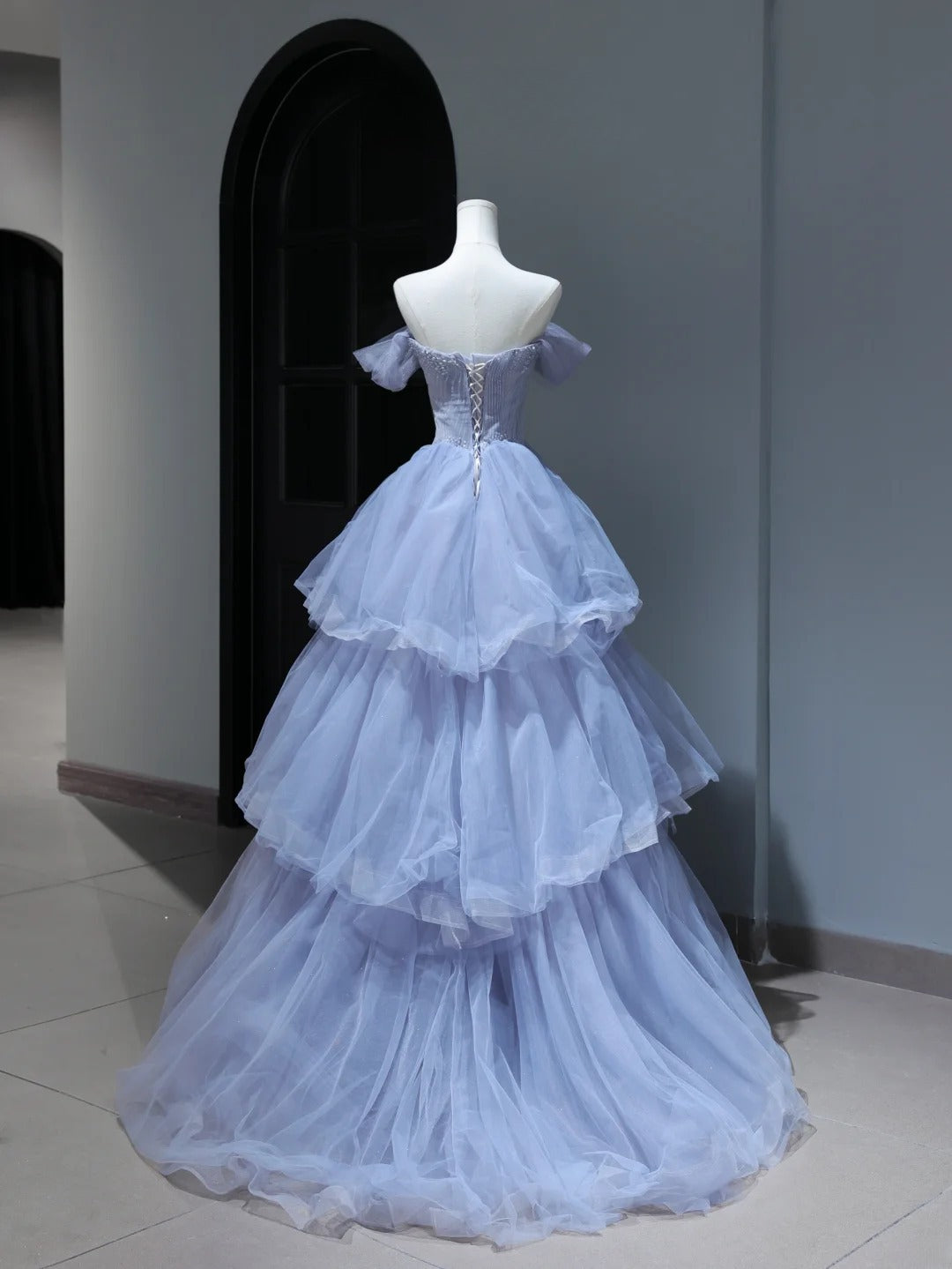 Modest Prom Dresses Aesthetic Ball Gown Off The Shoulder Lilac Tulle Inspiration Style Impress With Sleeves Beaded Long Party Formal Gown AS384