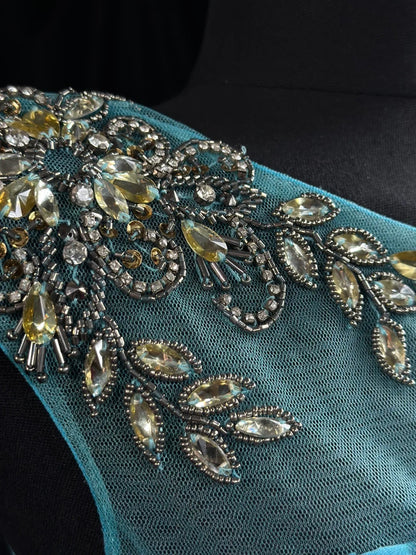 Modest Prom Dresses Mermaid Scoop Blue Chiffon 1950s Retro Classy Party Formal Outfits RB6205