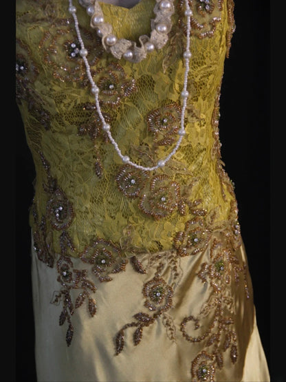 Retro 60s Mermaid Sweetheart Yellow Lace Chiffon With Beads Long Prom Dresses Inspo 22th Birthday Outfit Formal Gown AS386