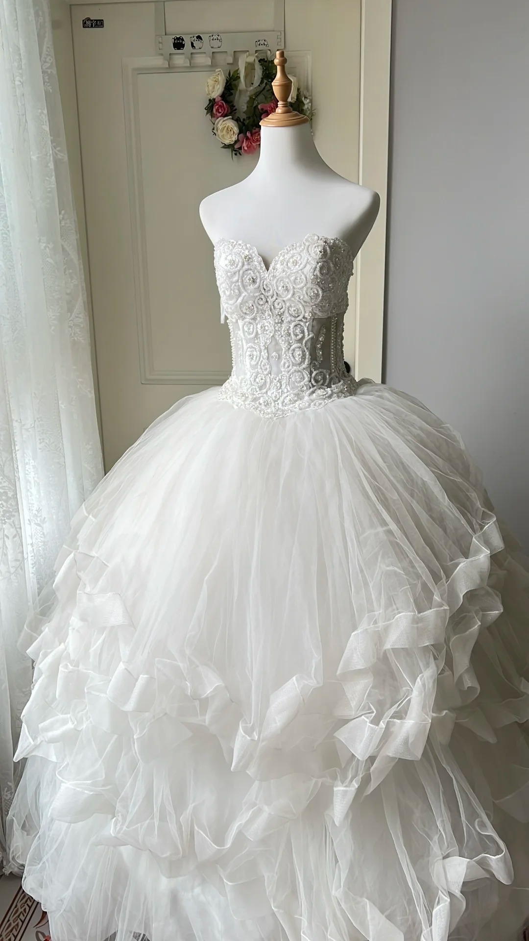 Cute Sweet 16 Dress Long Sweetheart White Tulle With Tiered Layers Ball Gown Sweet Sixteen Birthday Dresses RC0709