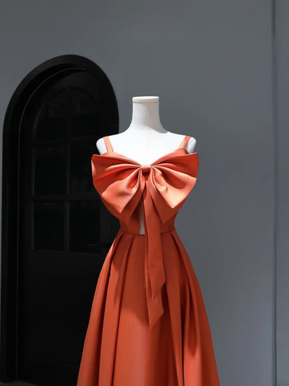 Modest Prom Dresses Aesthetic A Line Spaghetti Straps Satin Orange Inspiration Style Impress Corset Fitted Long Party Formal Gown AS386
