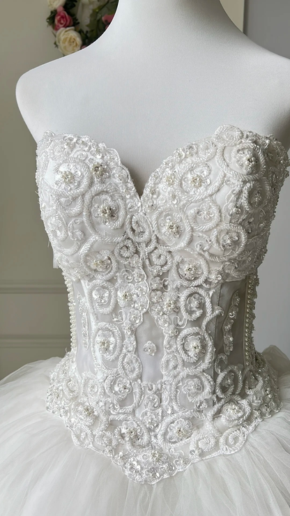 Cute Sweet 16 Dress Long Sweetheart White Tulle With Tiered Layers Ball Gown Sweet Sixteen Birthday Dresses RC0709