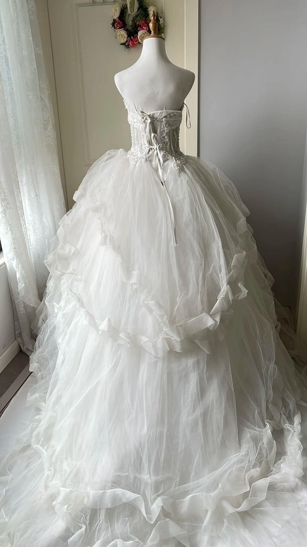 Cute Sweet 16 Dress Long Sweetheart White Tulle With Tiered Layers Ball Gown Sweet Sixteen Birthday Dresses RC0709