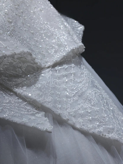 Princess Long Wedding Dress Ball Gown Sweetheart Style for Bride With Sequin Beaded Bodice Train Bridal Dresses AS387