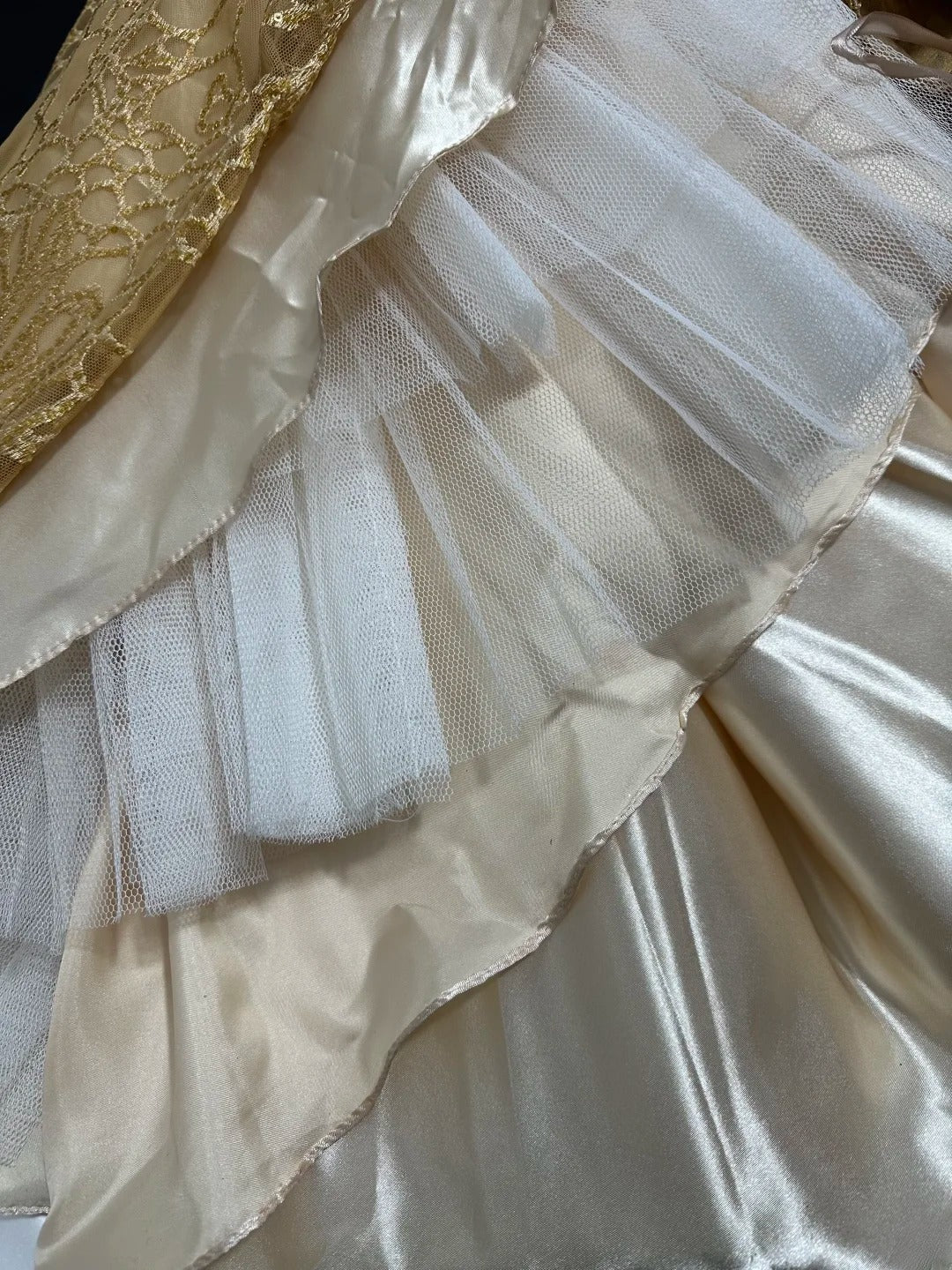 Vintage 2000s Prom Dresses A line Off The Shoulder Gold Lace With Zipper Back Long Party Formal Outfits RB6207
