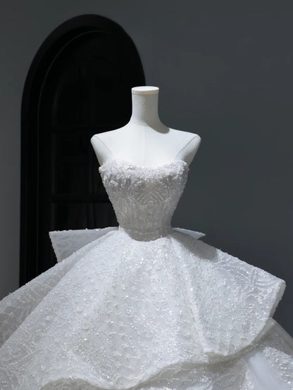 Princess Long Wedding Dress Ball Gown Sweetheart Style for Bride With Sequin Beaded Bodice Train Bridal Dresses AS387