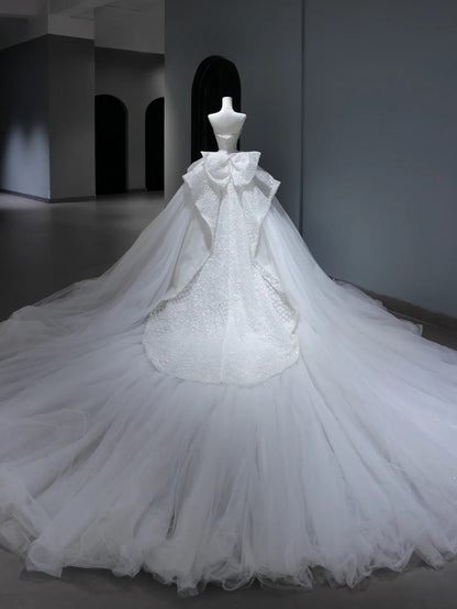Princess Long Wedding Dress Ball Gown Sweetheart Style for Bride With Sequin Beaded Bodice Train Bridal Dresses AS387
