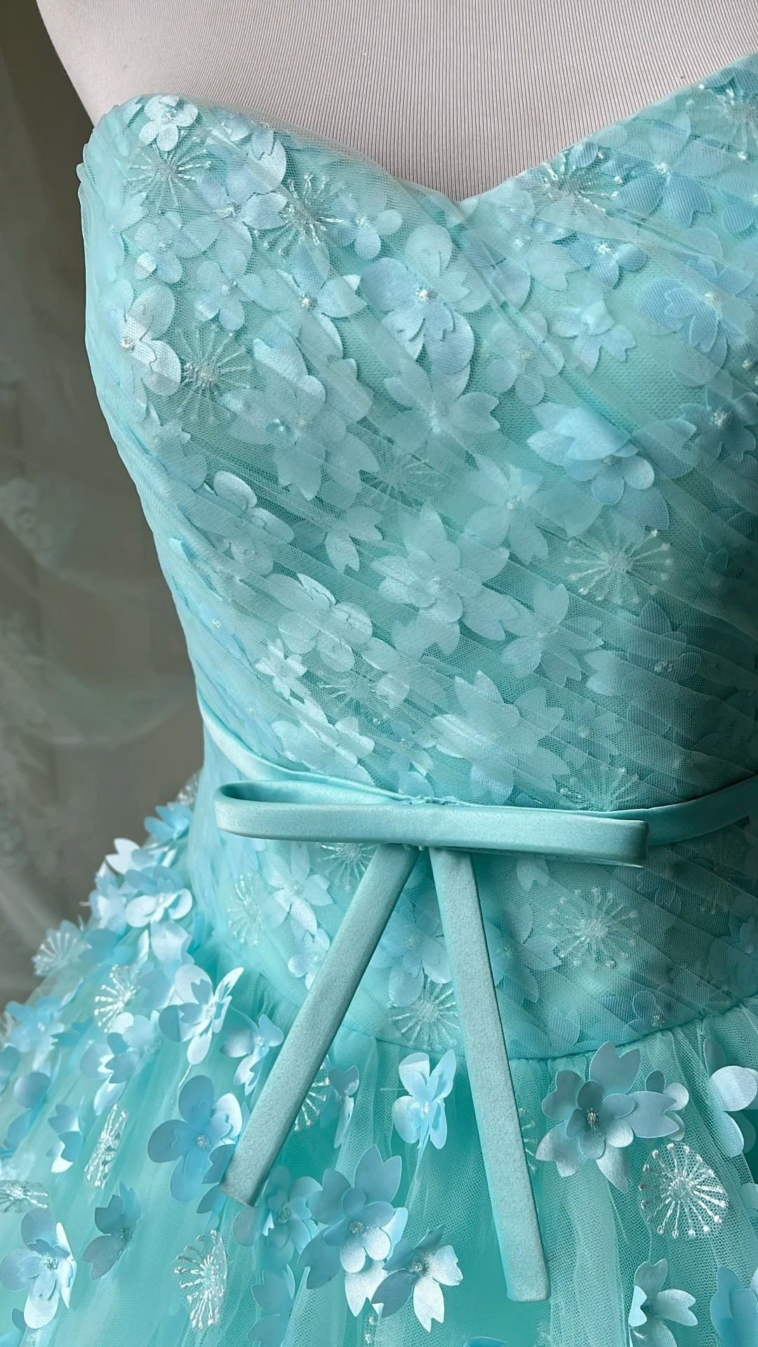 Cute Sweet 16 Dress Long Sweetheart Blue Tulle With Flowers Ball Gown Sweet Sixteen Birthday Dresses RC0711