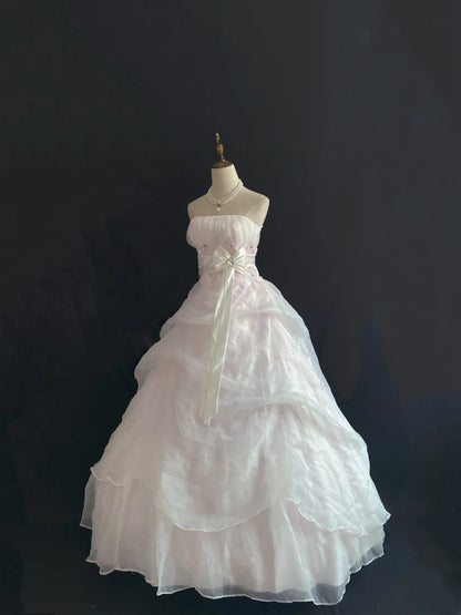 Fairytale Ball Gown Strapless Light Pink Long With Appliqued Quince Dress inspo Quinceanera Dresses Sweet 15 16 Outfits RB7842