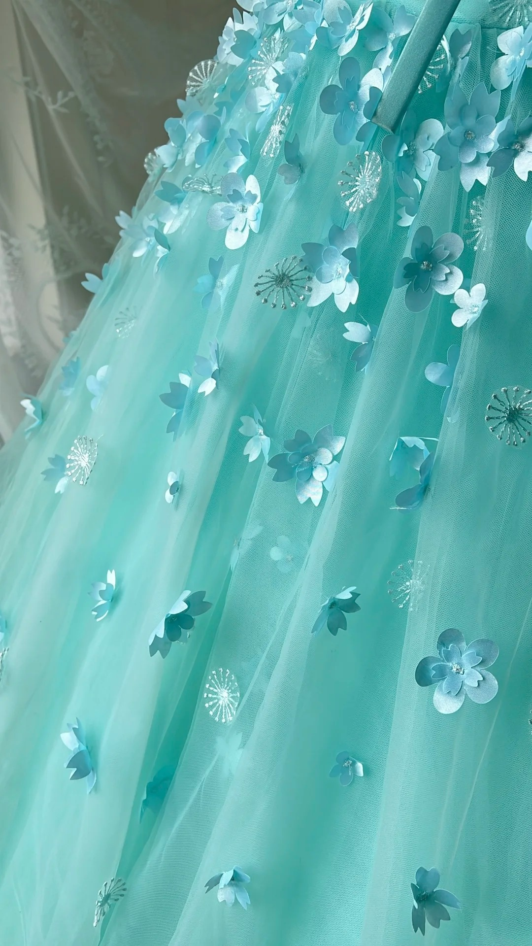 Cute Sweet 16 Dress Long Sweetheart Blue Tulle With Flowers Ball Gown Sweet Sixteen Birthday Dresses RC0711