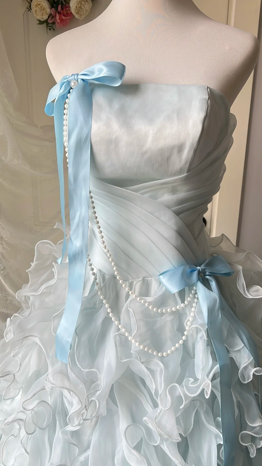 Sweet 16 Dress Impress Long Strapless Light Sky Blue Tulle With Tiered Layers Ball Gown Sweet Sixteen Birthday Dresses RC0712