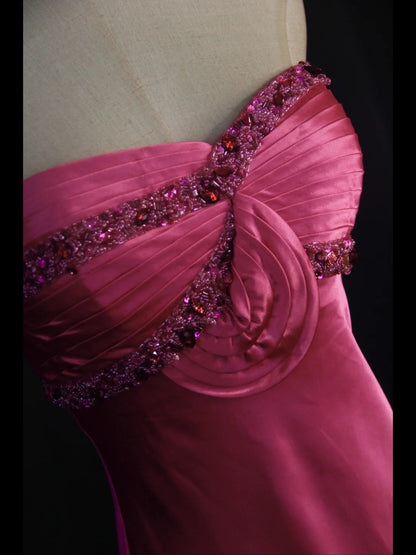 Retro 1950s A line Sweetheart Hot Pink With Beads Long Prom Dresses Inspo 21st Birthday Outfit Formal Gown AS389