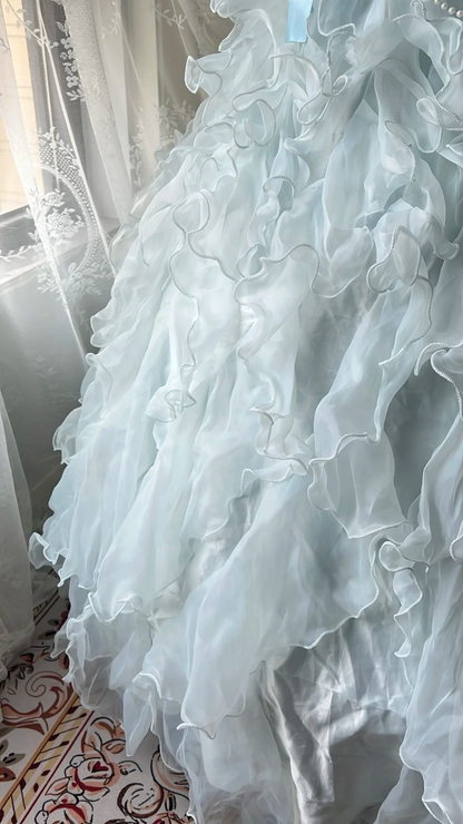 Sweet 16 Dress Impress Long Strapless Light Sky Blue Tulle With Tiered Layers Ball Gown Sweet Sixteen Birthday Dresses RC0712