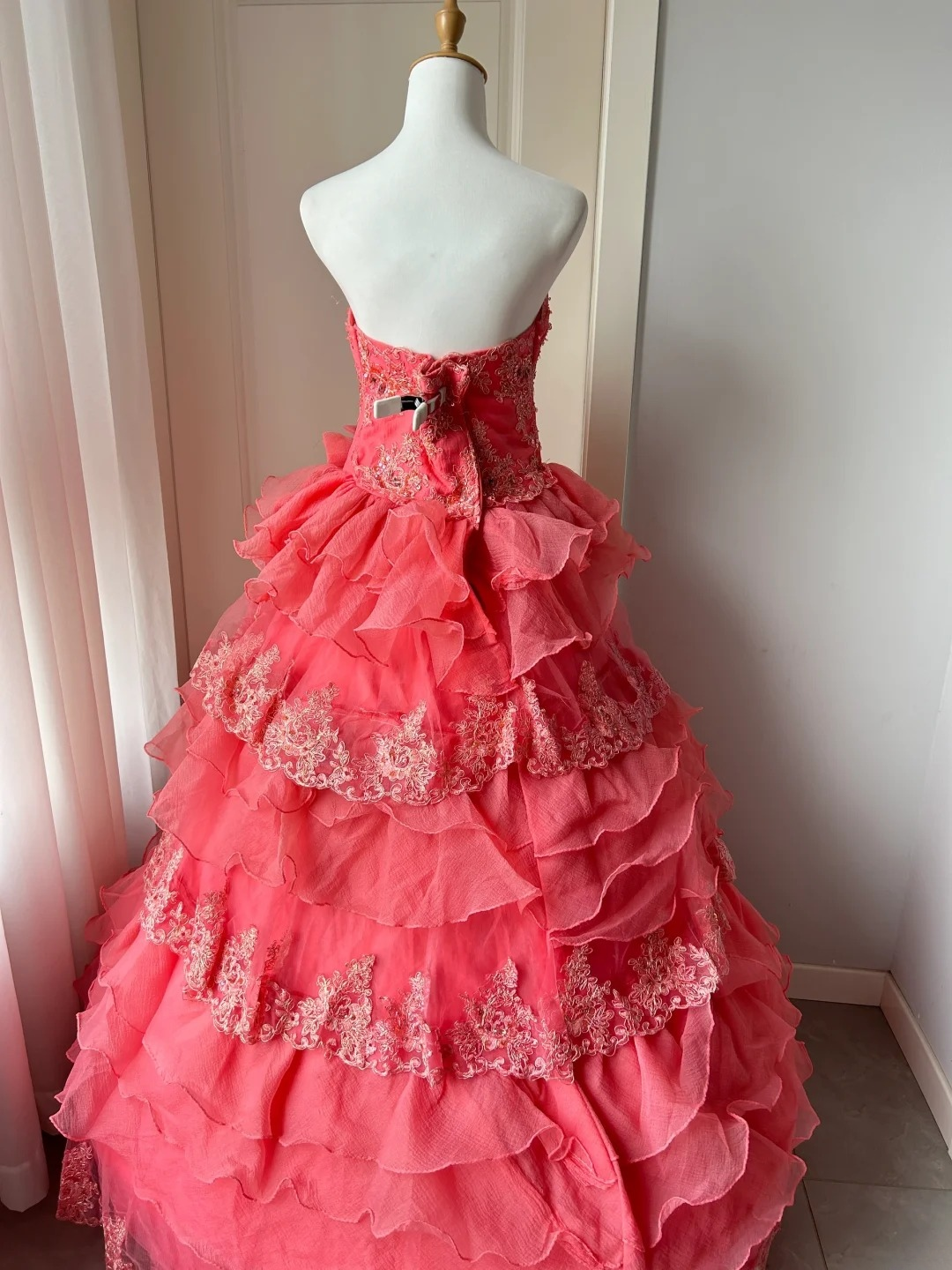 Sweet 16 Dress Ideas Long Strapless Coral Tulle With Tiered Layers Ball Gown Sweet Sixteen Birthday Dresses RC0713
