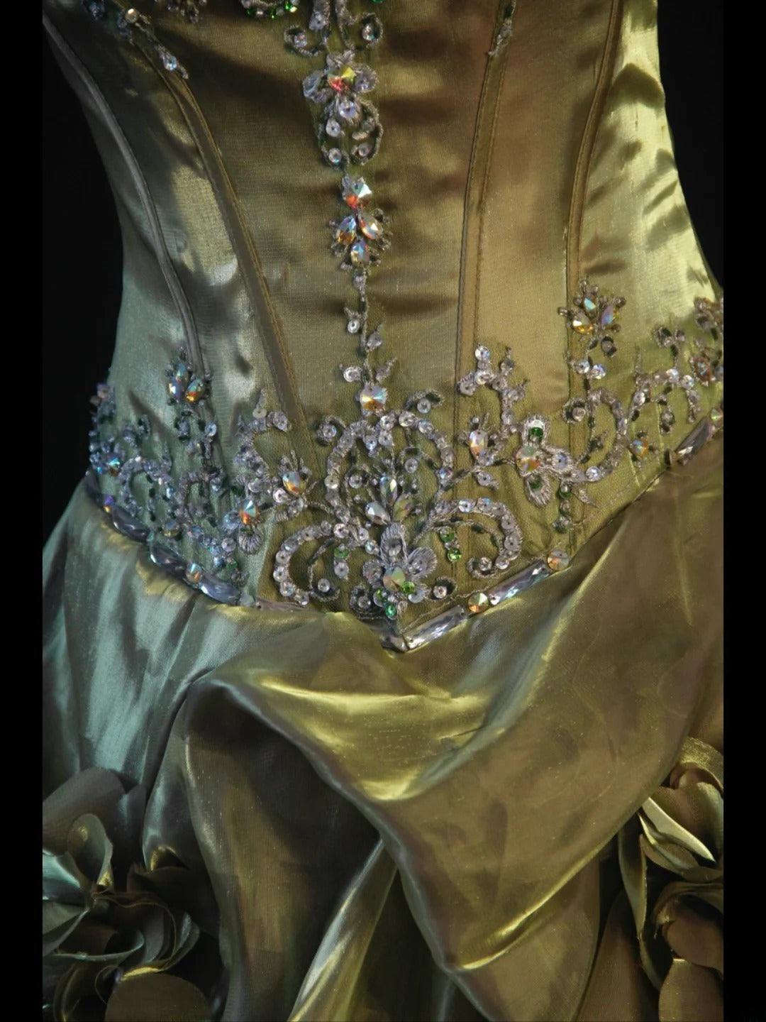 Retro 1970s Ball Gown Sweetheart Olive Green Organza With Beads Tiered Long Prom Dresses Inspo 21st Birthday Outfit Formal Gown AS390