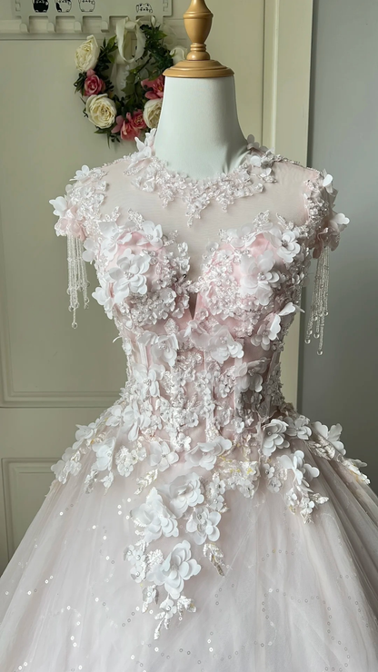 Sweet 16 Dress Ideas Long Scoop Light Pink Tulle With Appliques Lace Ball Gown Sweet Sixteen Birthday Dresses RC0714