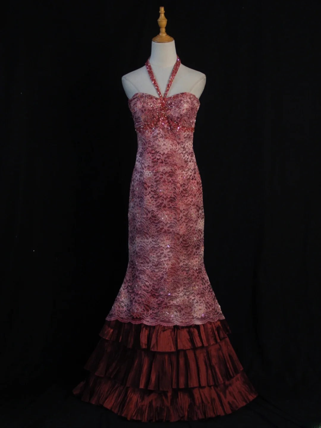 Retro 1950s Mermaid Halter Burgundy Taffeta With Beads Cape Tiered Long Prom Dresses Inspo 21st Birthday Outfit Formal Gown AS392