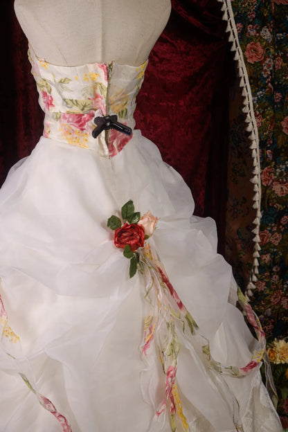 Beautiful Ball Gown Strapless White Organza Floral Sweet 15 Quinceanera Dresses Formal Birthday 16th Party Gown RB8590