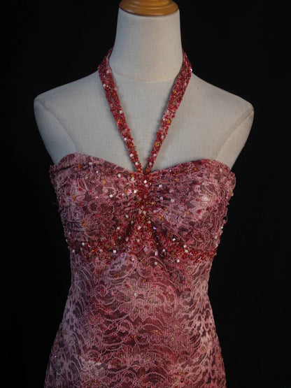 Retro 1950s Mermaid Halter Burgundy Taffeta With Beads Cape Tiered Long Prom Dresses Inspo 21st Birthday Outfit Formal Gown AS392