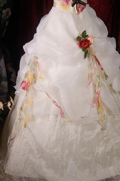 Beautiful Ball Gown Strapless White Organza Floral Sweet 15 Quinceanera Dresses Formal Birthday 16th Party Gown RB8590