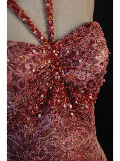 Retro 1950s Mermaid Halter Burgundy Taffeta With Beads Cape Tiered Long Prom Dresses Inspo 21st Birthday Outfit Formal Gown AS392