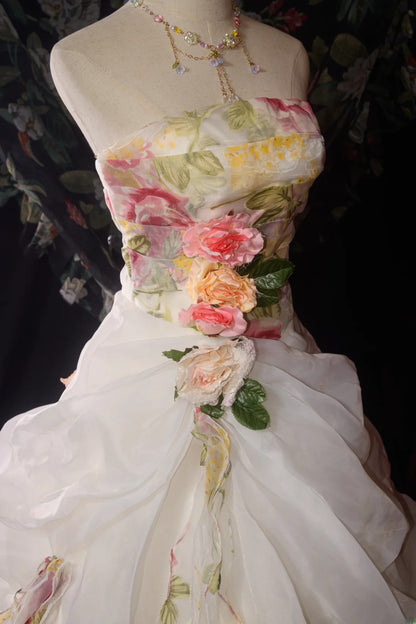 Beautiful Ball Gown Strapless White Organza Floral Sweet 15 Quinceanera Dresses Formal Birthday 16th Party Gown RB8590