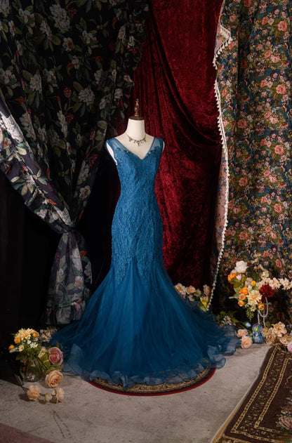 Vintage 80s V Neck Mermaid Lace y2k High School Dances Prom Dresses Formal Outfits Evening Gown RB8591