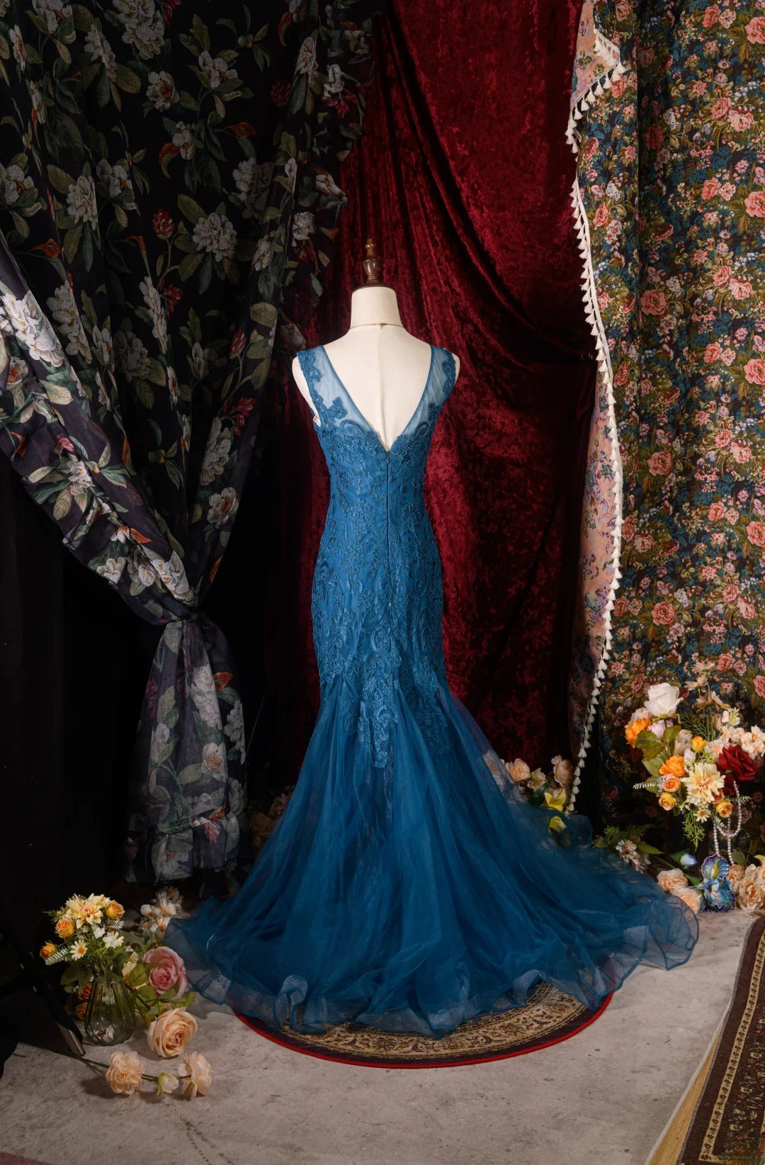 Vintage 80s V Neck Mermaid Lace y2k High School Dances Prom Dresses Formal Outfits Evening Gown RB8591