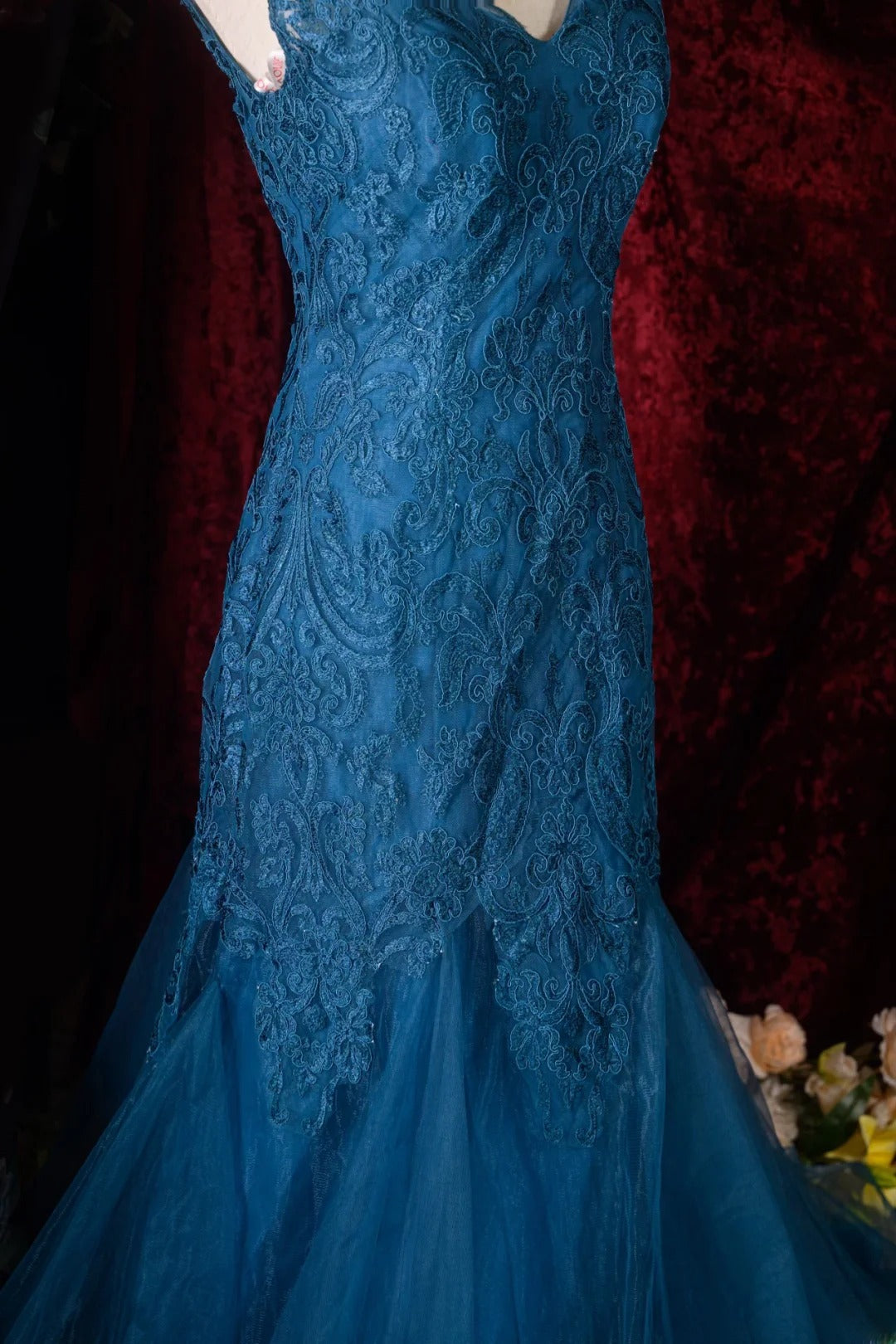 Vintage 80s V Neck Mermaid Lace y2k High School Dances Prom Dresses Formal Outfits Evening Gown RB8591