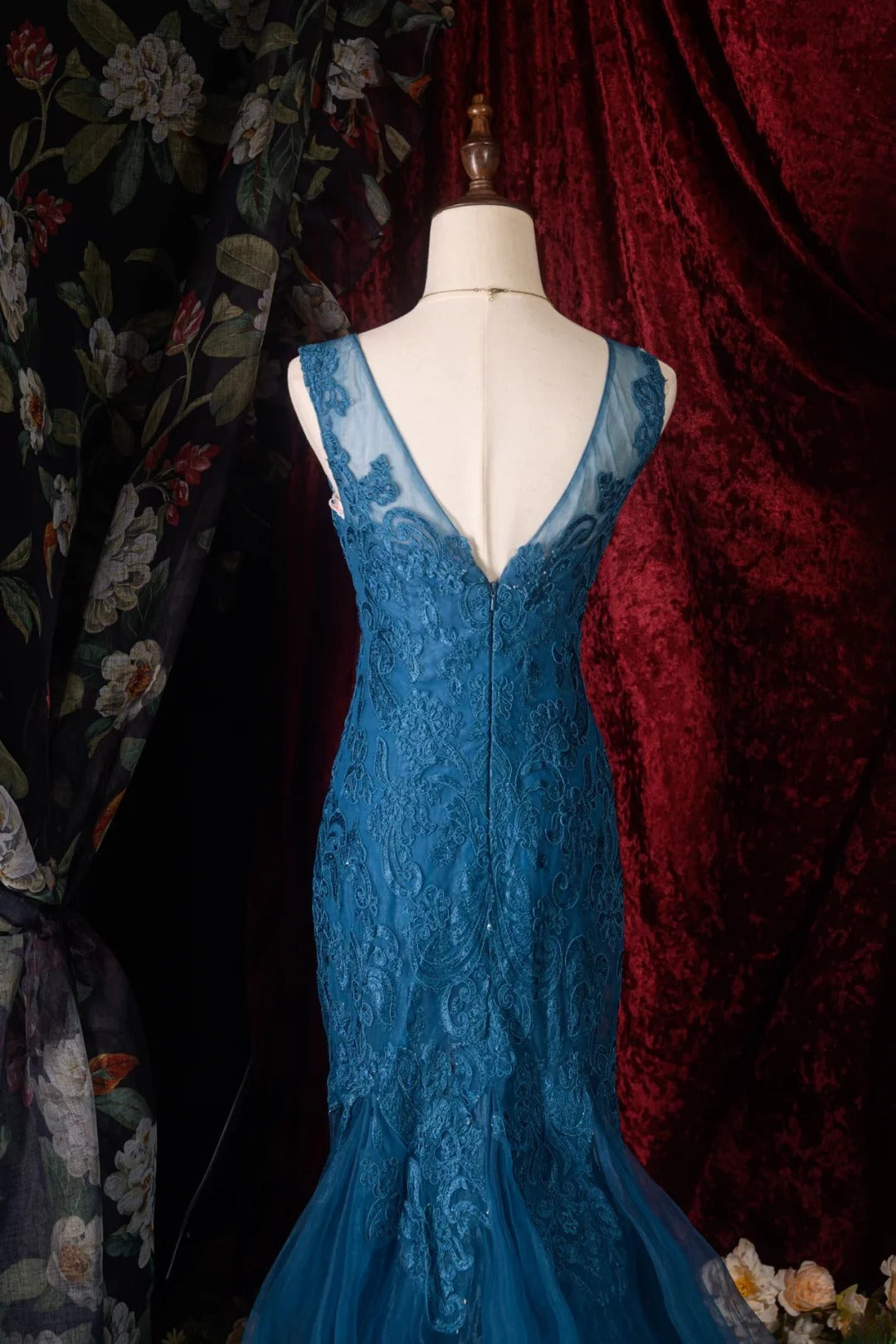 Vintage 80s V Neck Mermaid Lace y2k High School Dances Prom Dresses Formal Outfits Evening Gown RB8591