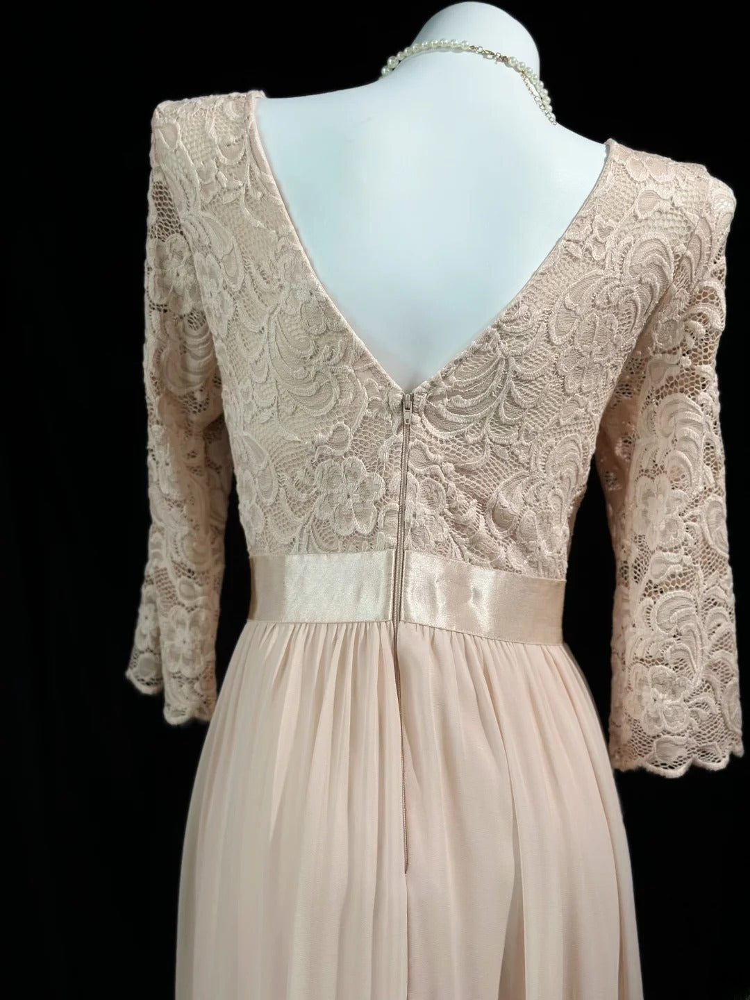 Vintage 2000s Prom Dresses A line Scoop Champagne Lace With Sleeves Long Party Formal Outfits RB6213