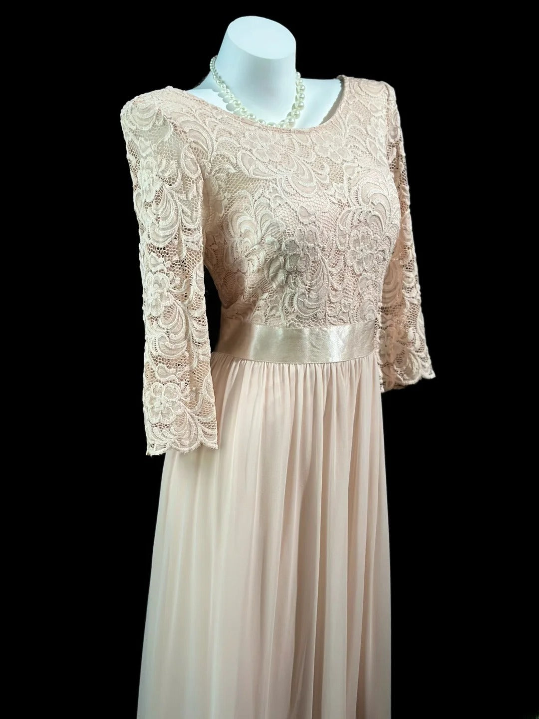 Vintage 2000s Prom Dresses A line Scoop Champagne Lace With Sleeves Long Party Formal Outfits RB6213