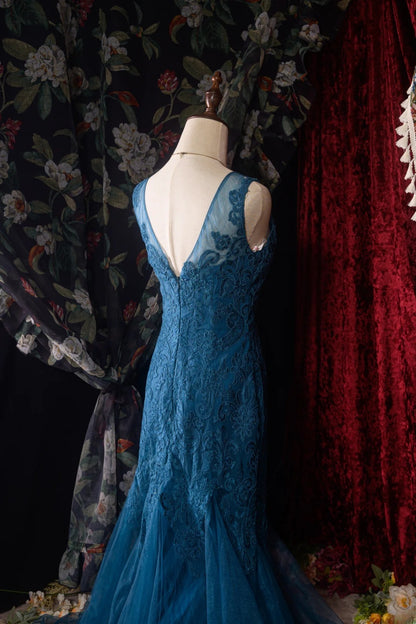 Vintage 80s V Neck Mermaid Lace y2k High School Dances Prom Dresses Formal Outfits Evening Gown RB8591