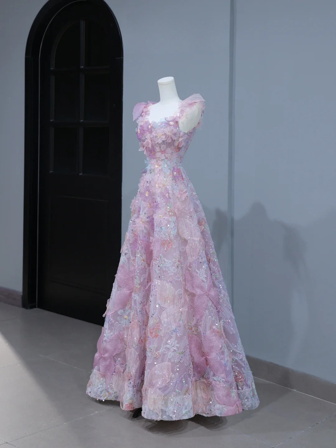 Cute Prom Dresses Aesthetic A Line Spaghetti Straps Pink Floral Inspiration Style Impress Corset Fitted Long Party Formal Gown AS393