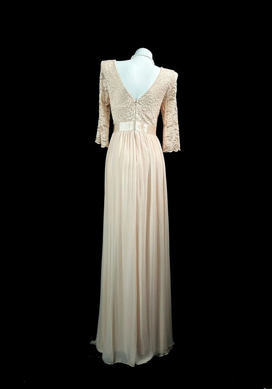 Vintage 2000s Prom Dresses A line Scoop Champagne Lace With Sleeves Long Party Formal Outfits RB6213