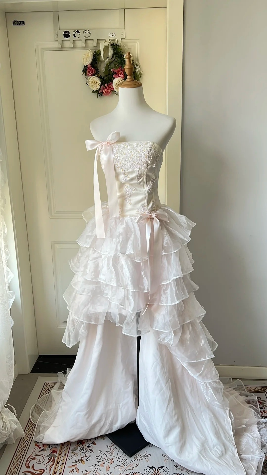Sweet 16 Dress Ideas High Low Strapless Light Pink Tulle With Appliques Lace Ball Gown Sweet Sixteen Birthday Dresses RC0717