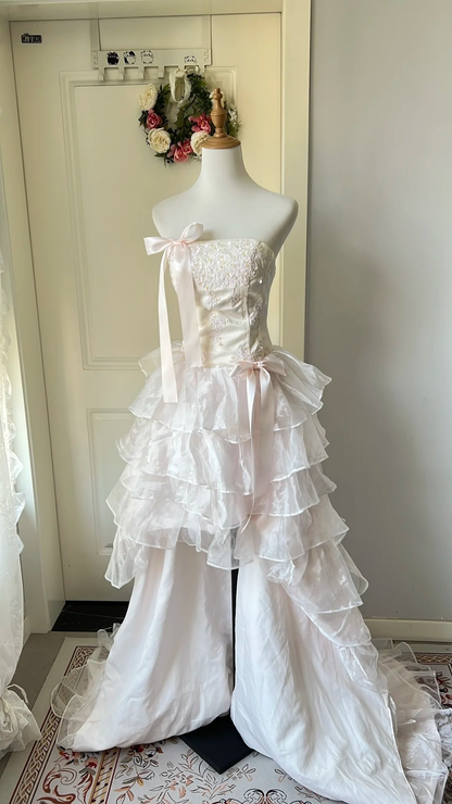 Sweet 16 Dress Ideas High Low Strapless Light Pink Tulle With Appliques Lace Ball Gown Sweet Sixteen Birthday Dresses RC0717