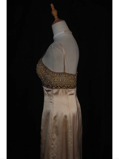 Vintage High Low 80s Spaghetti Straps Champagne Beads With Beaded Prom Dresses Inspo Birthday Outfit Formal Gowns AS394