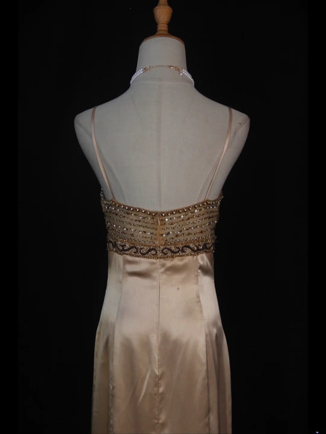 Vintage High Low 80s Spaghetti Straps Champagne Beads With Beaded Prom Dresses Inspo Birthday Outfit Formal Gowns AS394