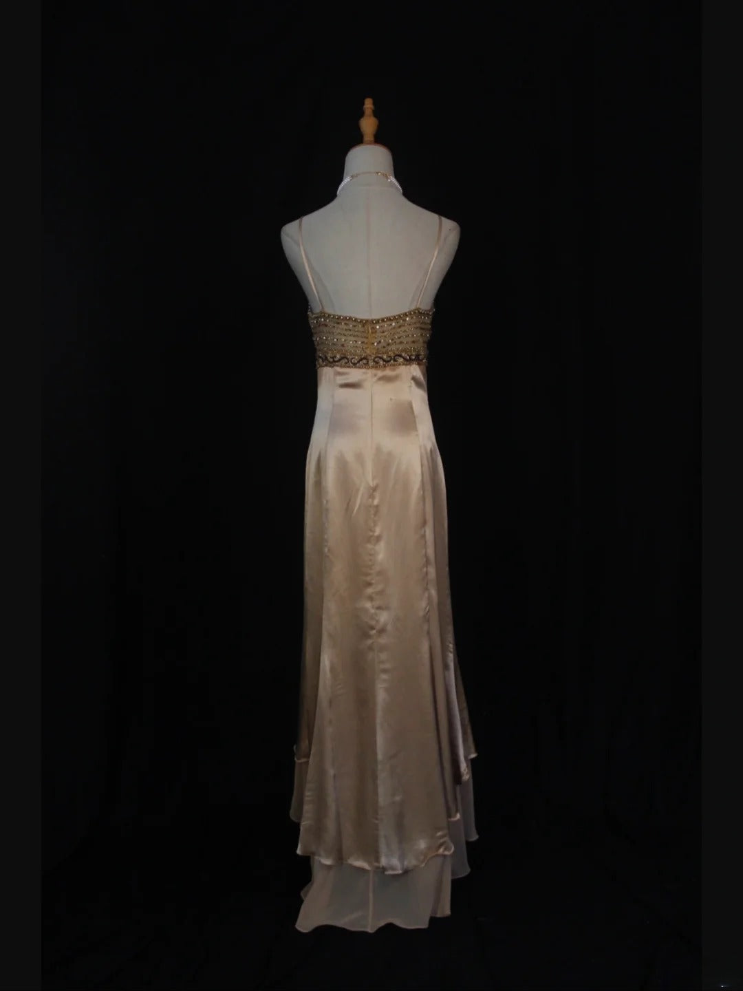 Vintage High Low 80s Spaghetti Straps Champagne Beads With Beaded Prom Dresses Inspo Birthday Outfit Formal Gowns AS394