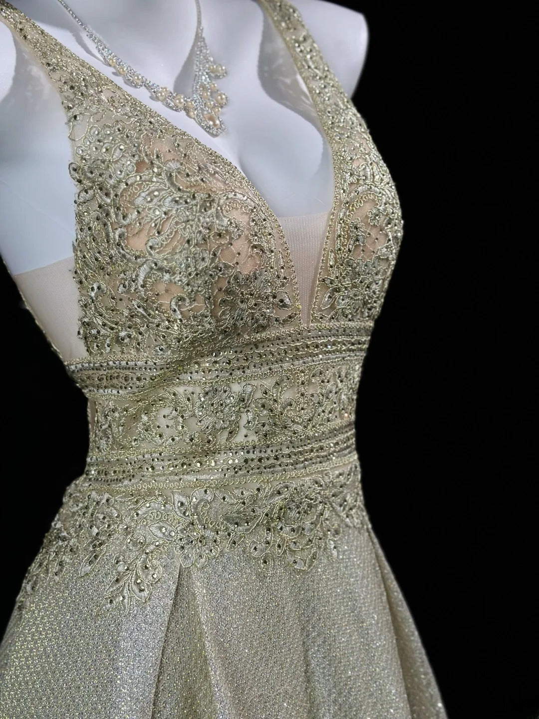 Vintage 2000s Prom Dresses A line V Neck Gold Sequined Lace Long Party Formal Outfits RB6215