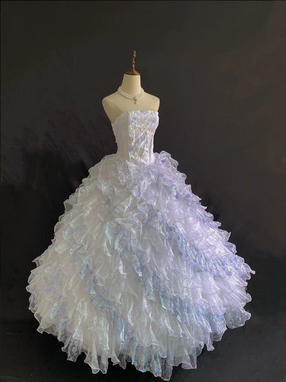 Princess Vibes Ball Gown Strapless Lilac Light Sky Blue Tulle Long With Tiered Quince Dress inspo Quinceanera Dresses Sweet 15 16 Outfits RB7849