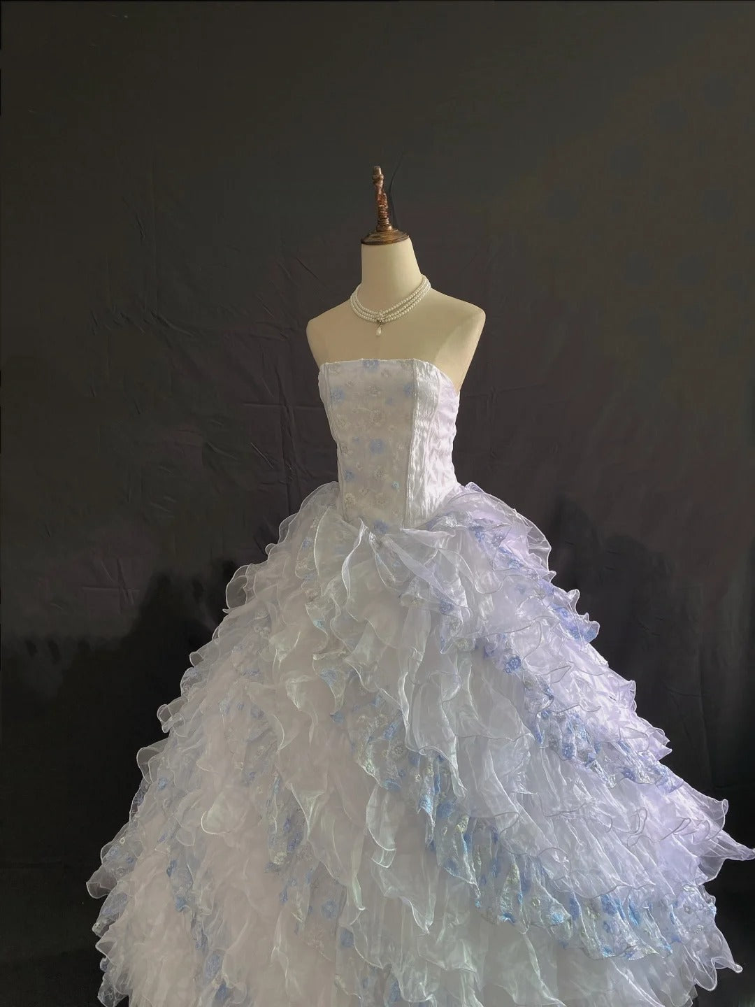 Princess Vibes Ball Gown Strapless Lilac Light Sky Blue Tulle Long With Tiered Quince Dress inspo Quinceanera Dresses Sweet 15 16 Outfits RB7849