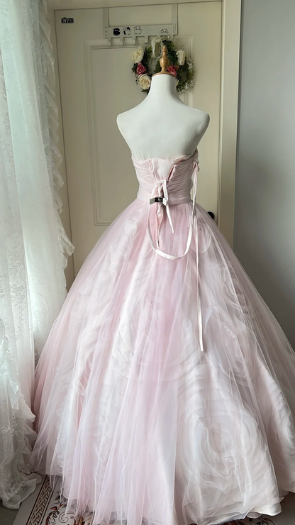 Sweet 15 Quinceanera Dresses Ball Gown Strapless Pink With 3D Flowers Long 16th Birthday Dress RC0718