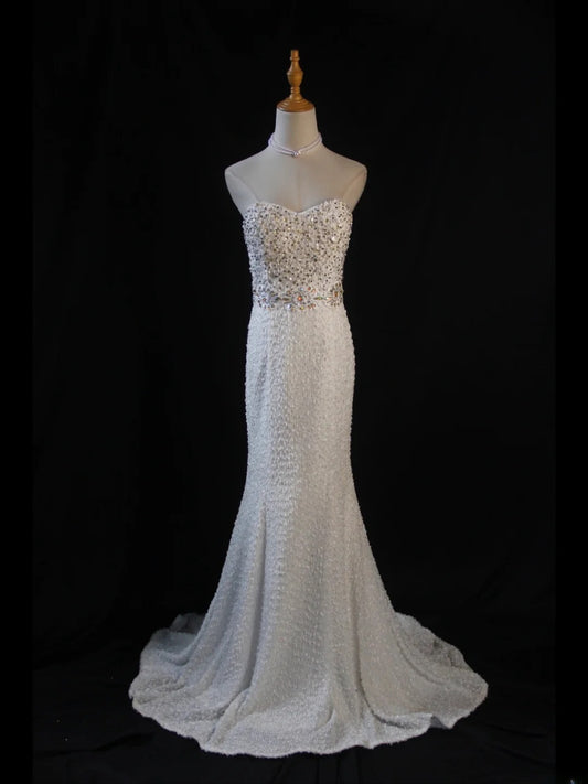 Vintage Mermaid Sweetheart White 1950s With Pearls Beaded Bodice Long Prom Dresses Inspo Birthday Outfit Formal Gown AS396