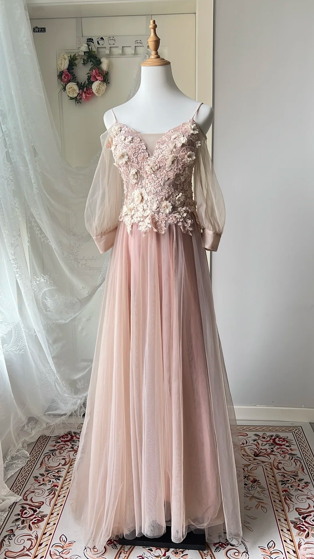 Modest Prom Dresses Aesthetic A line Spaghetti Straps Pink With Lace Long Evening Outfits RC0718