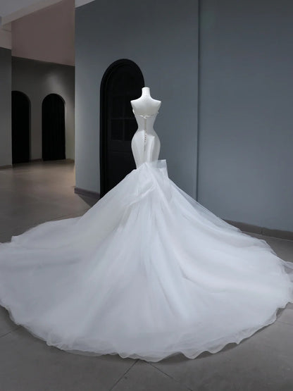 Elegant Classy Long Wedding Gowns Boho Ideas Mermaid Strapless Dresses Bohemian Style for Bride With Fitted Pleated Bridal Gown AS396