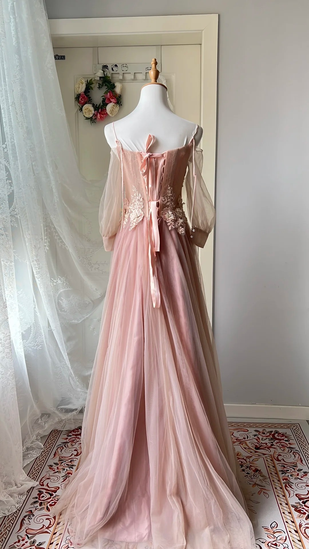 Modest Prom Dresses Aesthetic A line Spaghetti Straps Pink With Lace Long Evening Outfits RC0718