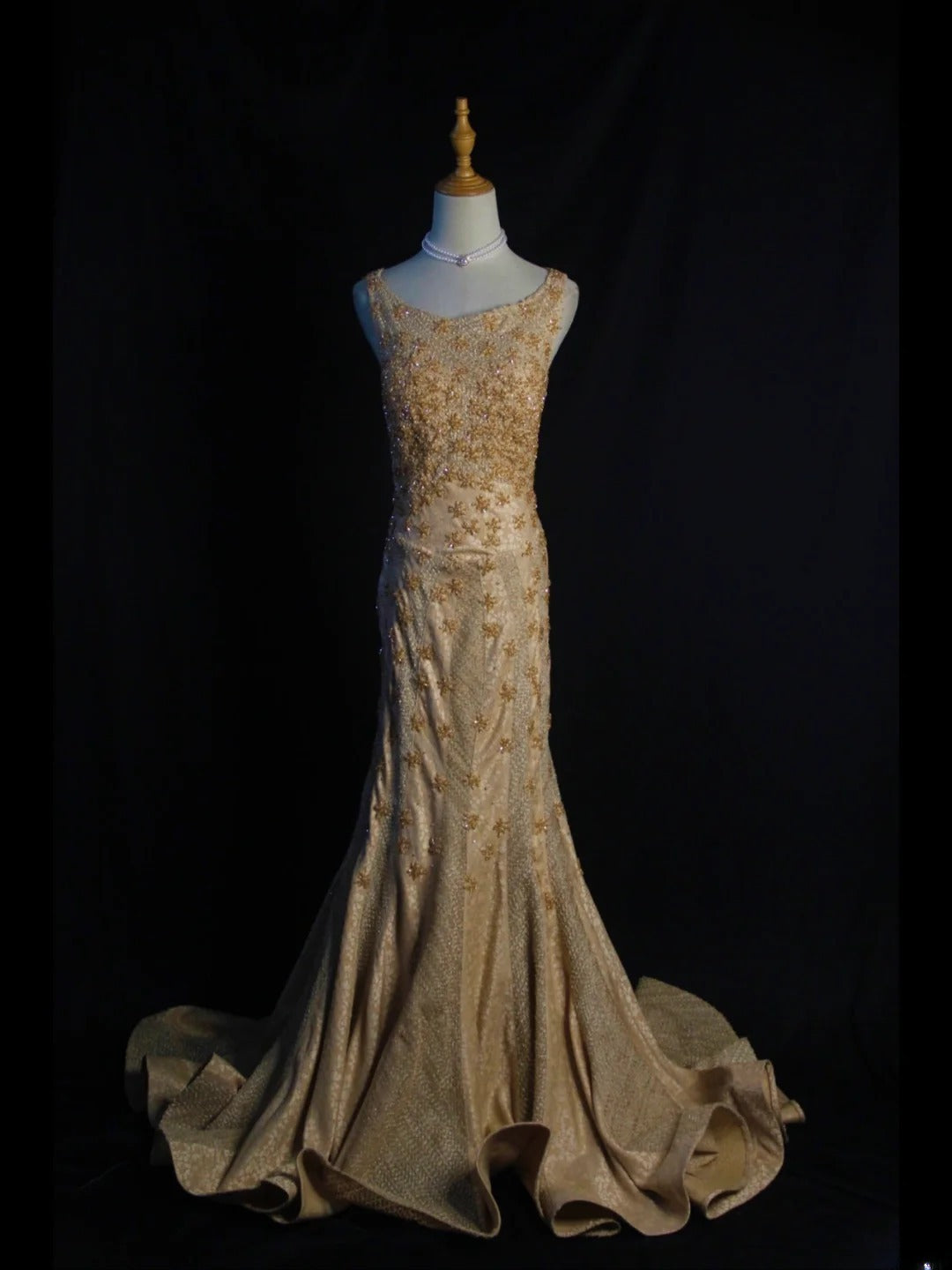Vintage Mermaid Gold 1950s With Beads Bodice Long Prom Dresses Inspo Birthday Outfit Formal Gown AS397